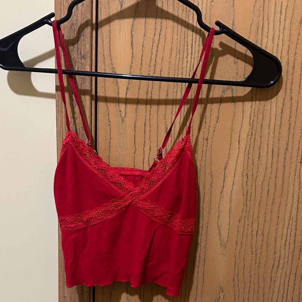 Red Lace Trim Cami Top